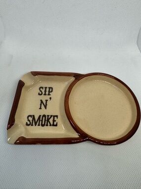 Sip N' Smoke Ceramic Ashtray - Vintage Mid Century Modern
